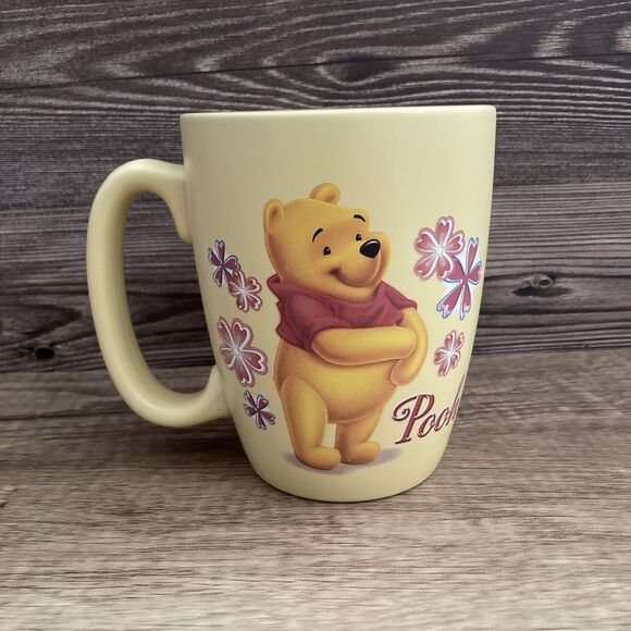 Disney Store Exclusive Winnie the Pooh Mug Large Butter Yellow Pink Flowers - Picture 3 of 7